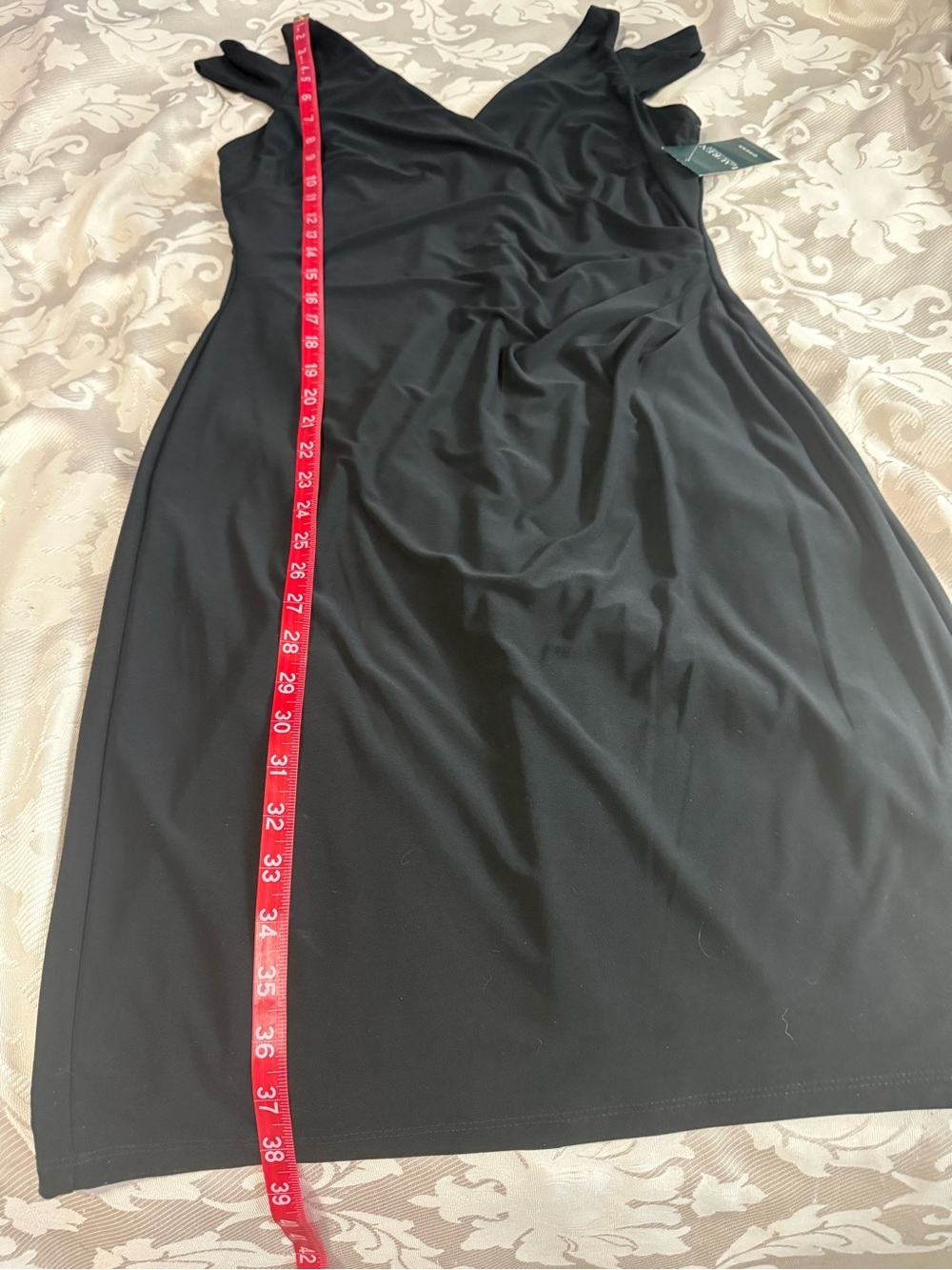 NWT Lauren Ralph Lauren Black Ruched Faux Wrap Sheath Dress SZ 8 Career Cocktail - Picture 7 of 10